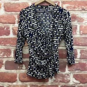 Evan Picone Black Label Top Women's XS Multicolor Polka Dot Surplice Wrap Shirt